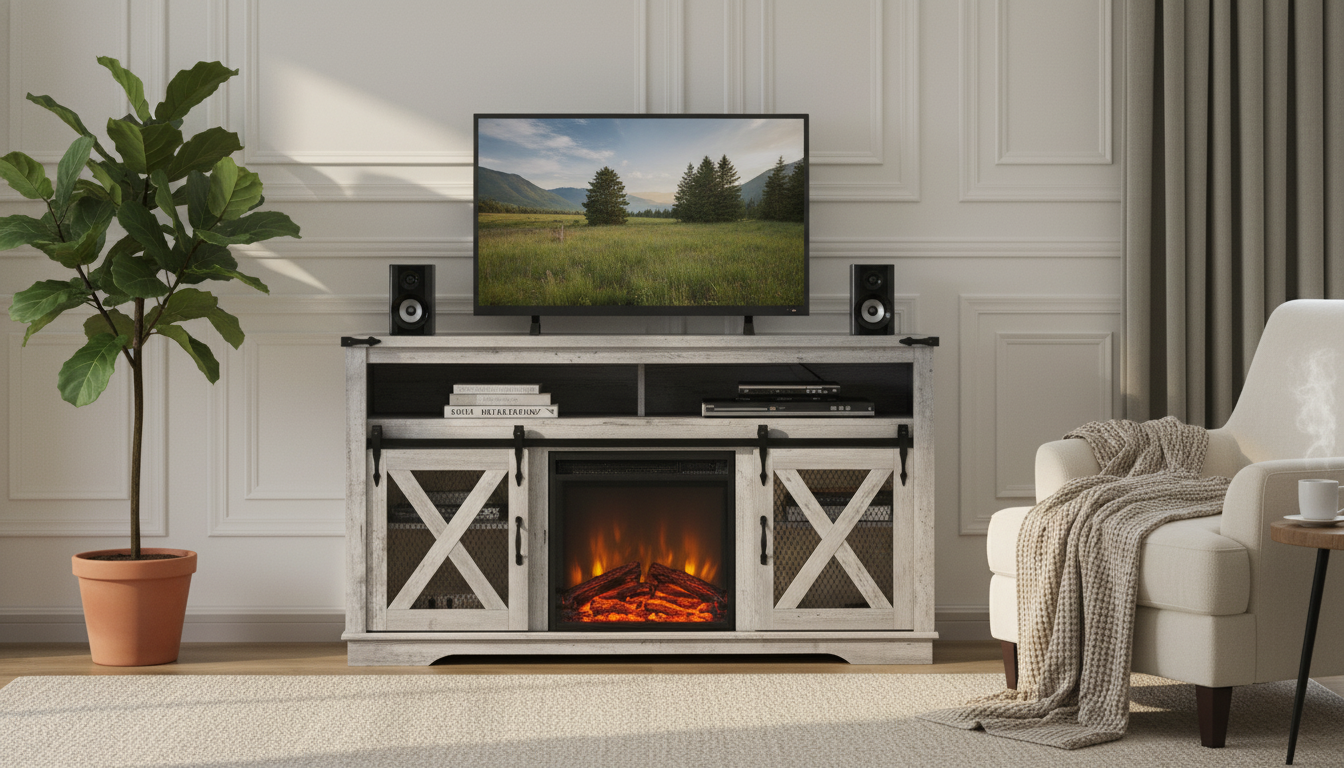 Fireplace TV Stand with 18" Insert: Tidy, Cozy Media Hub